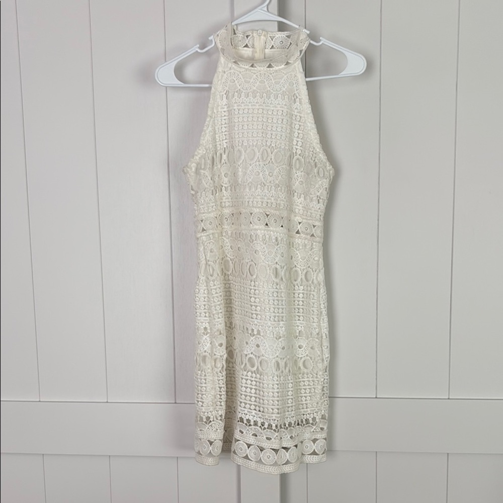 Elegant Cream Lace Halter Dress